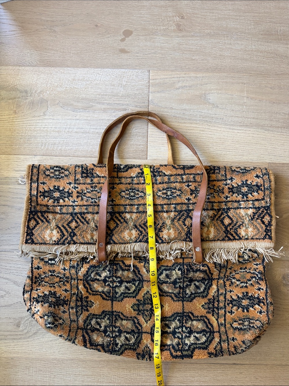 Tapestry Fringe Tote Bag in Tan and Black - Picture 6 of 7